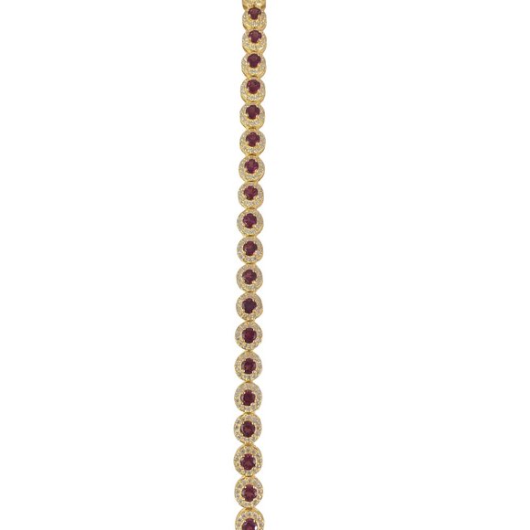 NEW Rhodolite 20 4MM Garnet with CZ Halo Settings 925 Gold Vermeil Bracelet - Picture 4 of 9